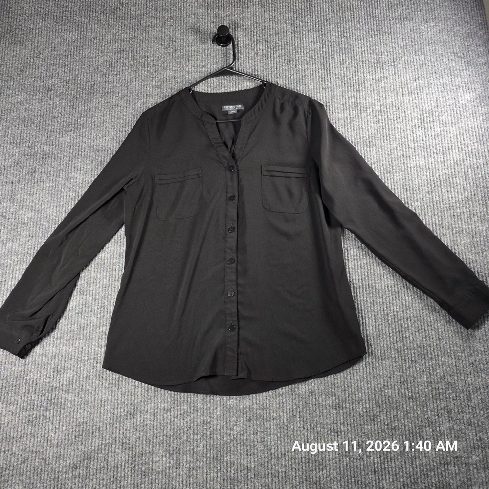 Covington Essentials Black Blouse Womens Large Long Sleeve V-Neck Top